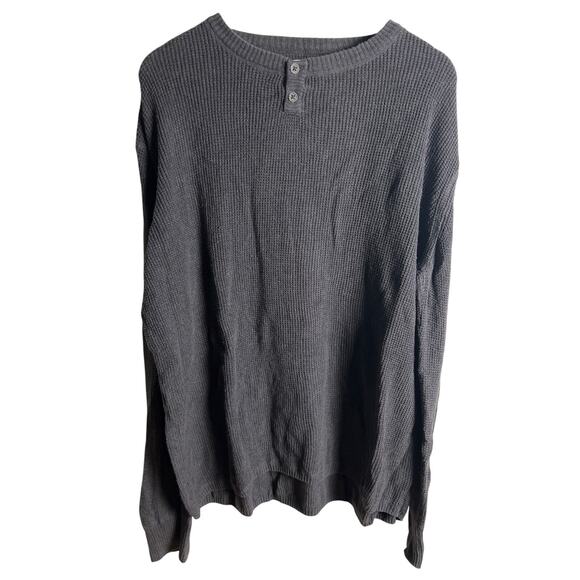 Pact Men L Organic Cotton Henley Knitted Heather Grey Long Sleeve - Picture 1 of 7